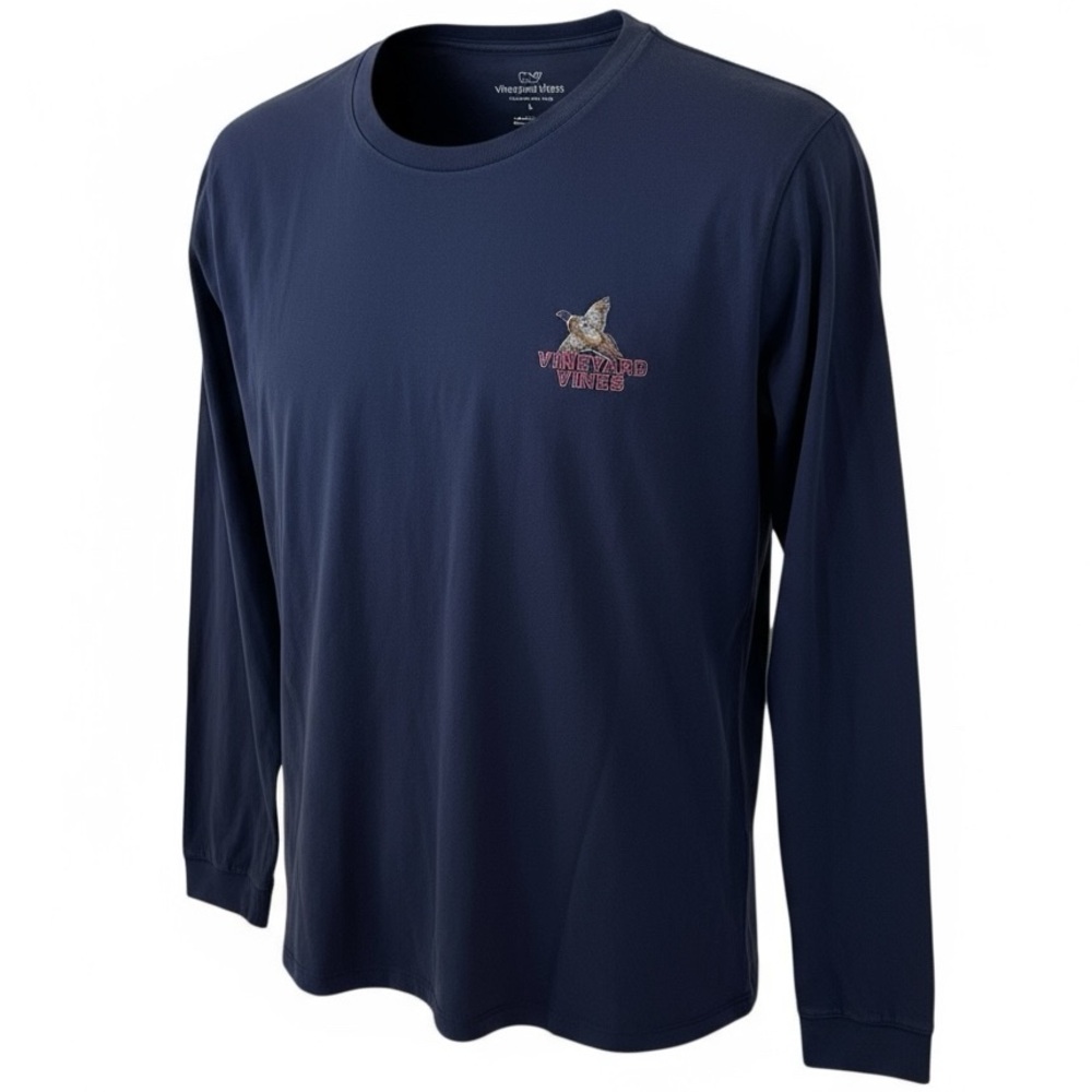 Vineyard Vines Navy Flying Duck Long-Sleeve Pocket Tee - Size Large